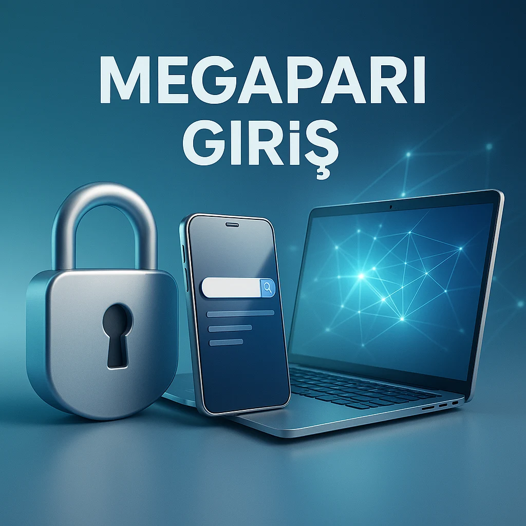 Laptop, telefon ve kilit simgeli güvenli giriş görseli